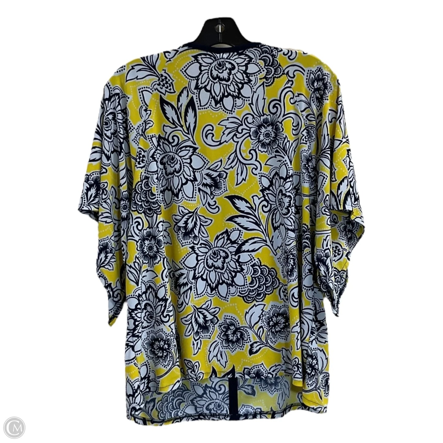 Top 3/4 Sleeve By Roz And Ali In Blue & Yellow, Size: Xl