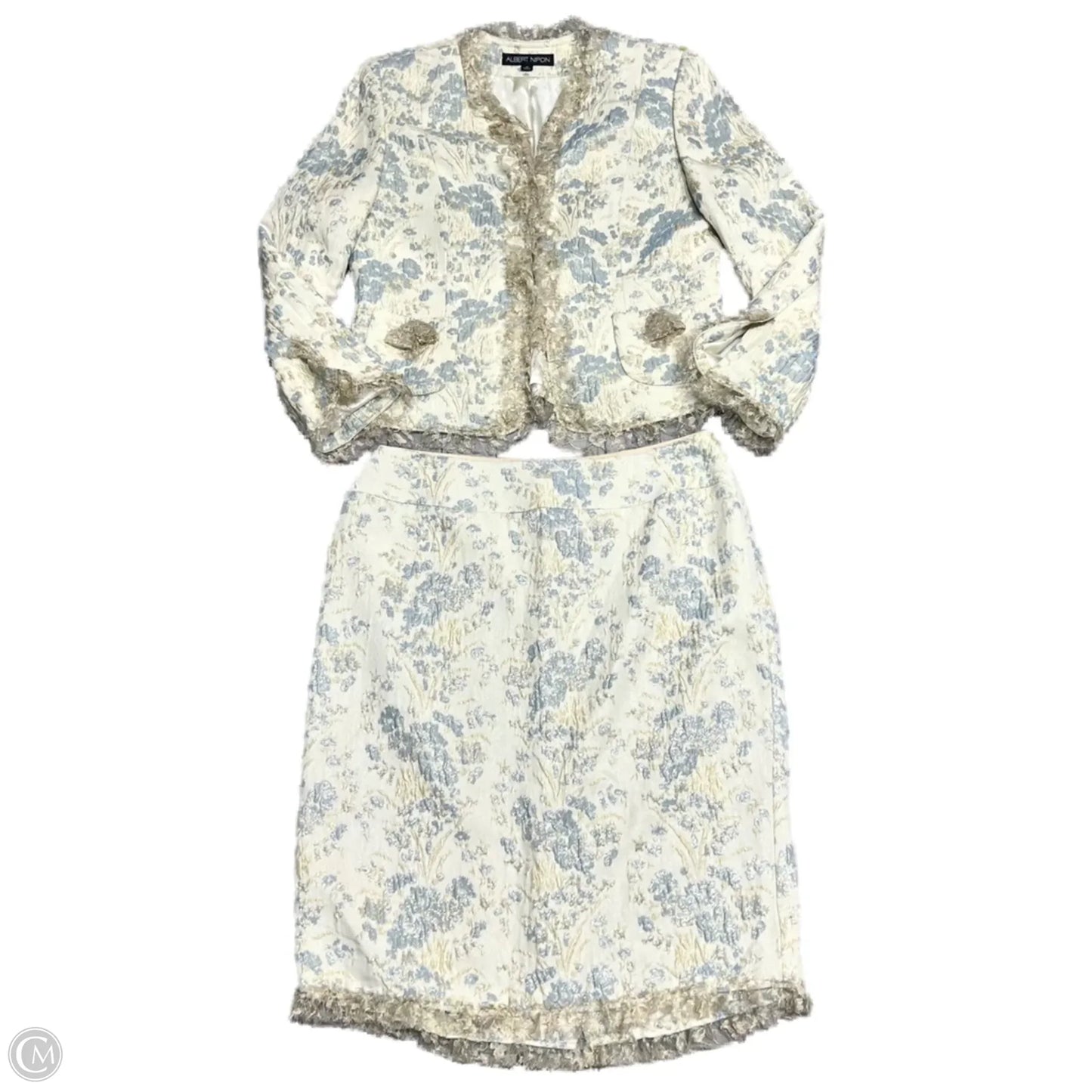 Skirt Set 2pc By Albert Nipon In Blue & Cream, Size: Xl