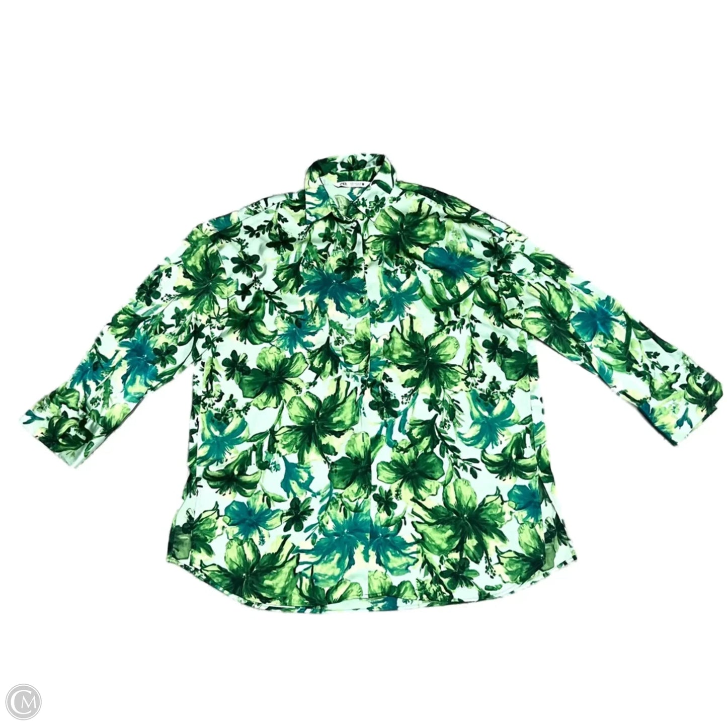 Top Long Sleeve By Zara In Green, Size: S
