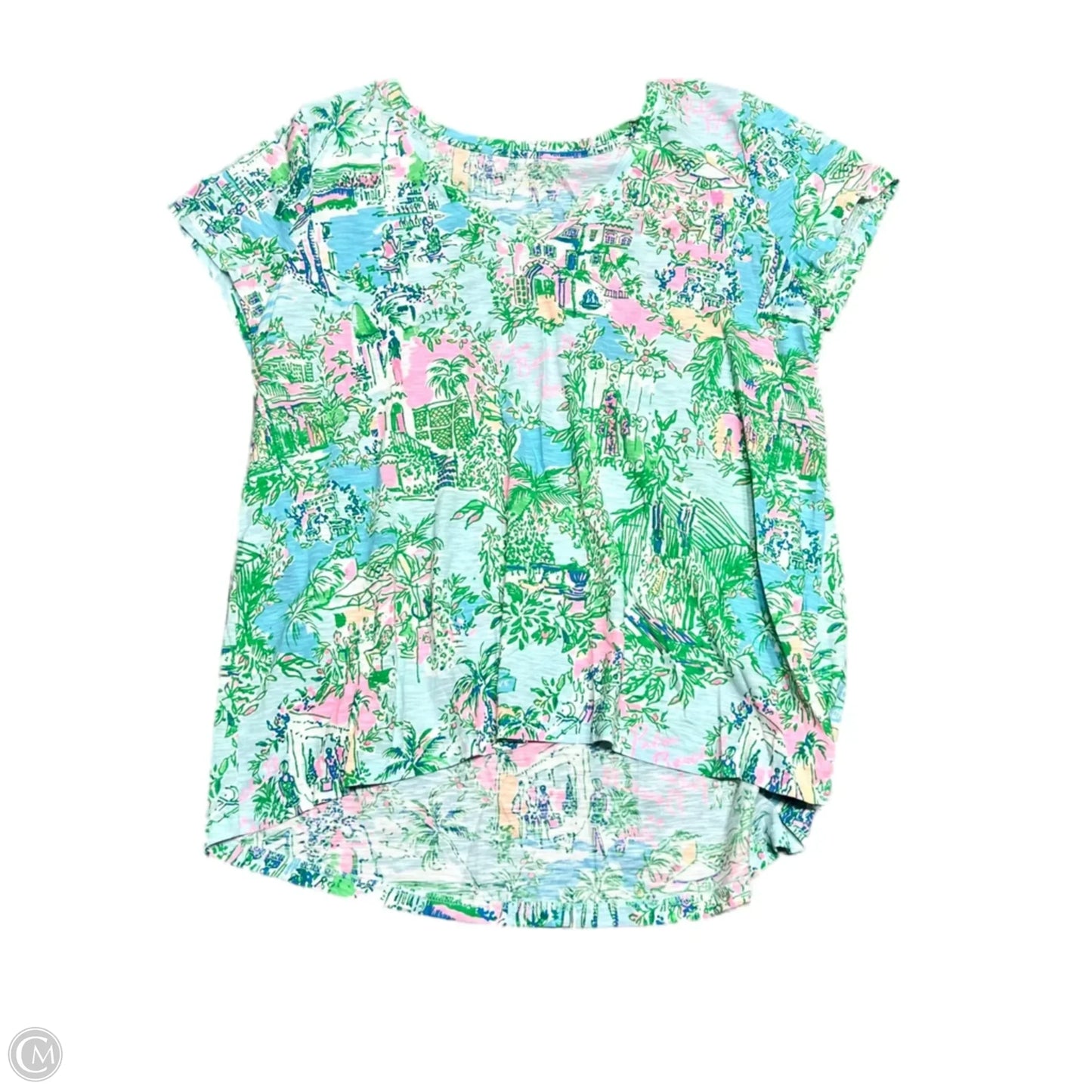 Top Short Sleeve Designer By Lilly Pulitzer In Blue & Green, Size: Xl