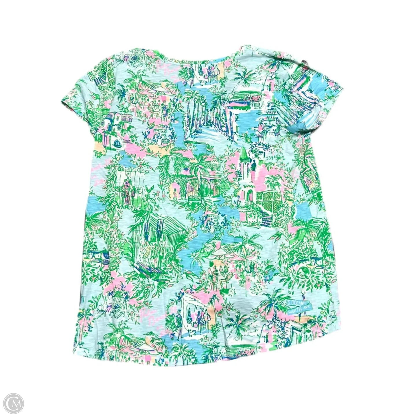 Top Short Sleeve Designer By Lilly Pulitzer In Blue & Green, Size: Xl