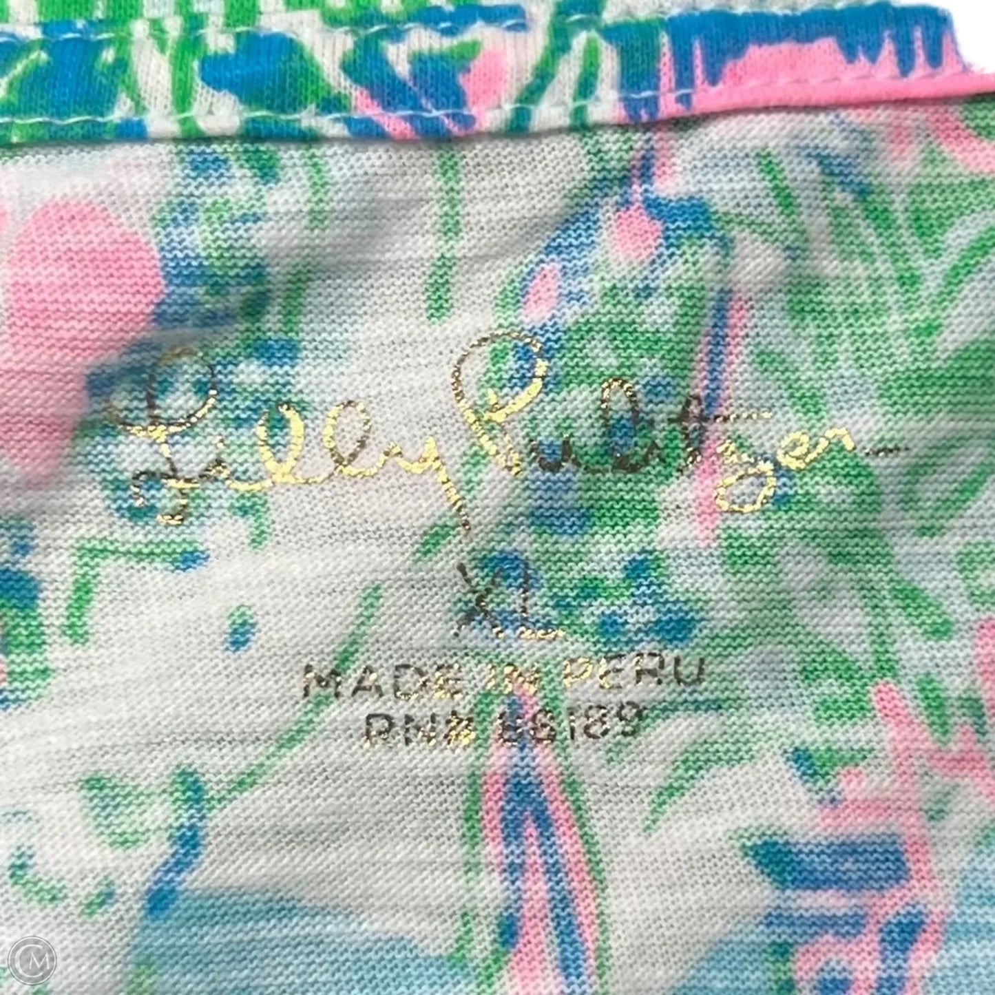 Top Short Sleeve Designer By Lilly Pulitzer In Blue & Green, Size: Xl