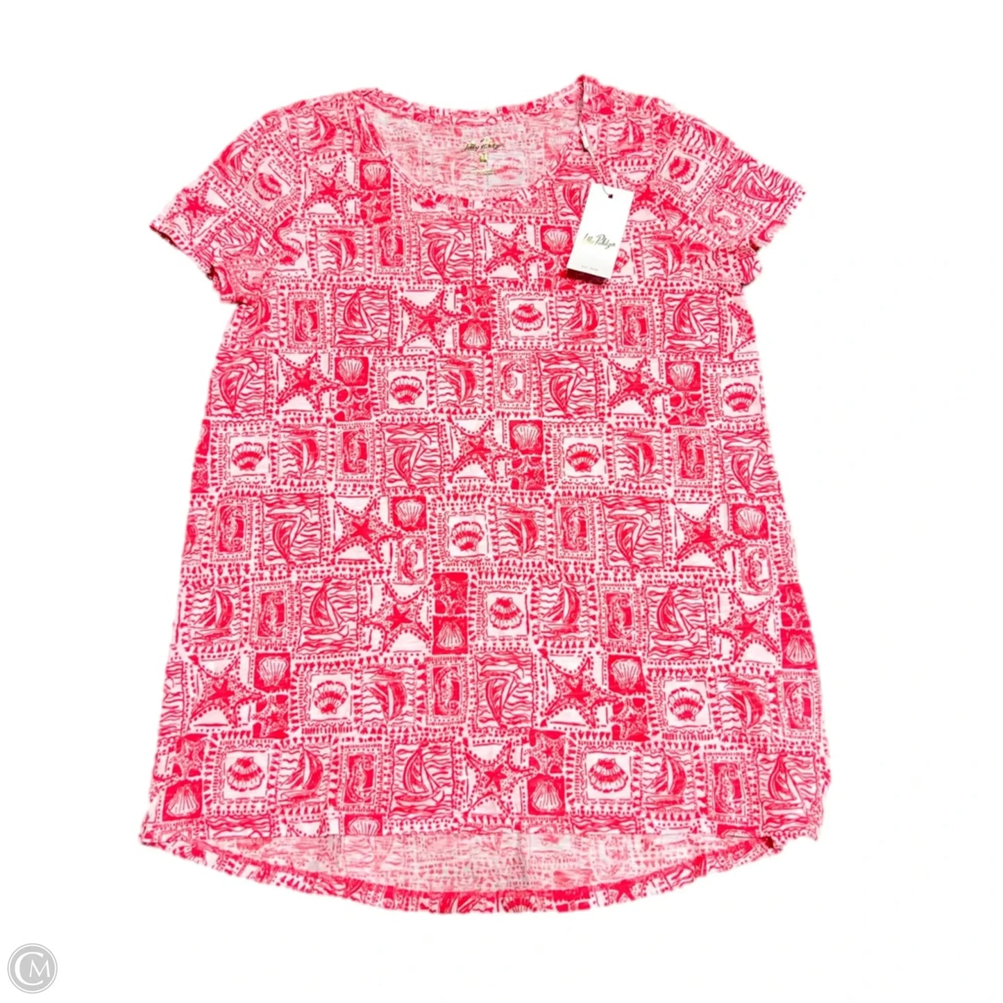 Top Short Sleeve Designer By Lilly Pulitzer In Orange & White, Size: S