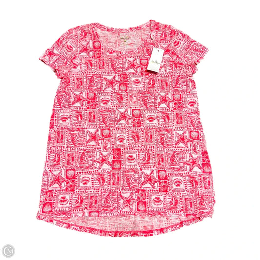 Top Short Sleeve Designer By Lilly Pulitzer In Orange & White, Size: S
