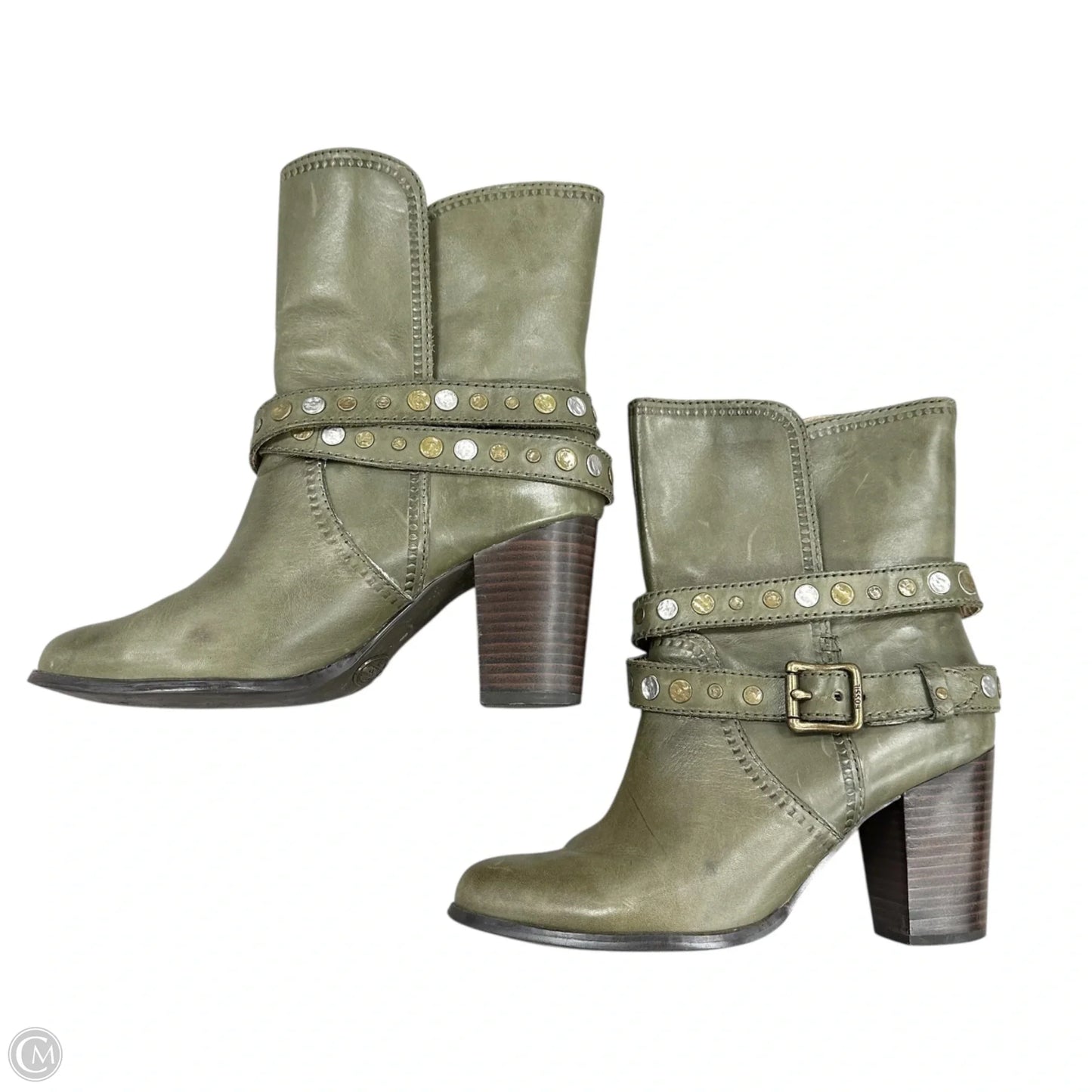 Boots Ankle Heels By Fossil In Green, Size: 8