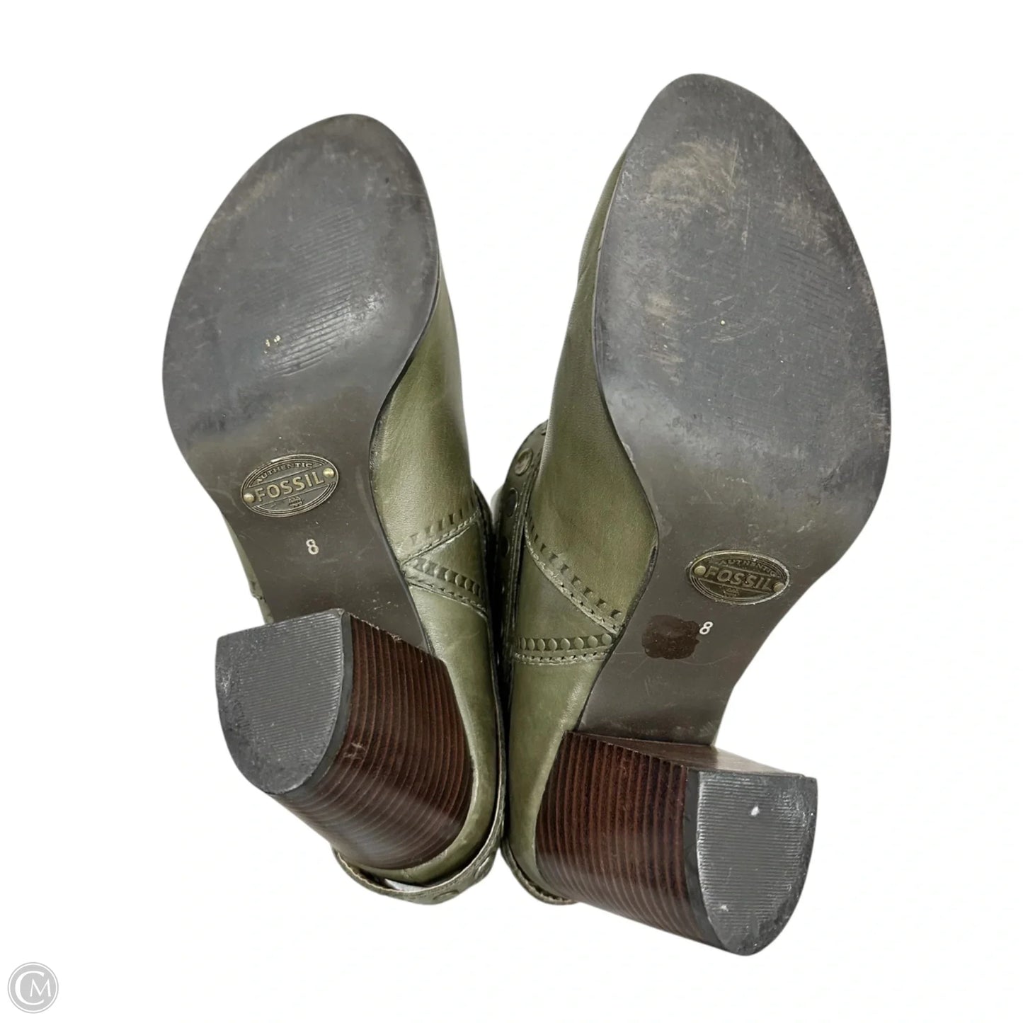 Boots Ankle Heels By Fossil In Green, Size: 8