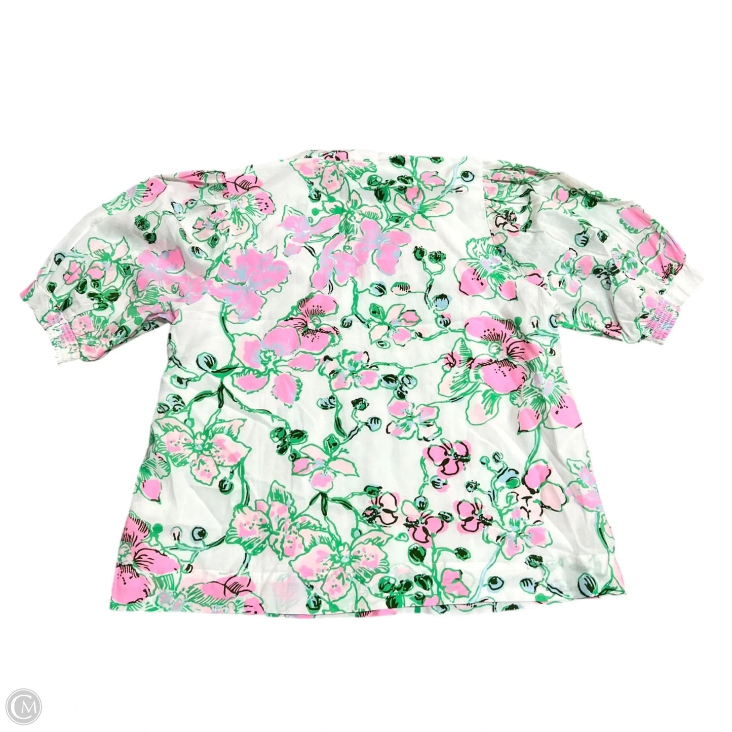 Top Short Sleeve Designer By Lilly Pulitzer In Green & Pink, Size: Xl