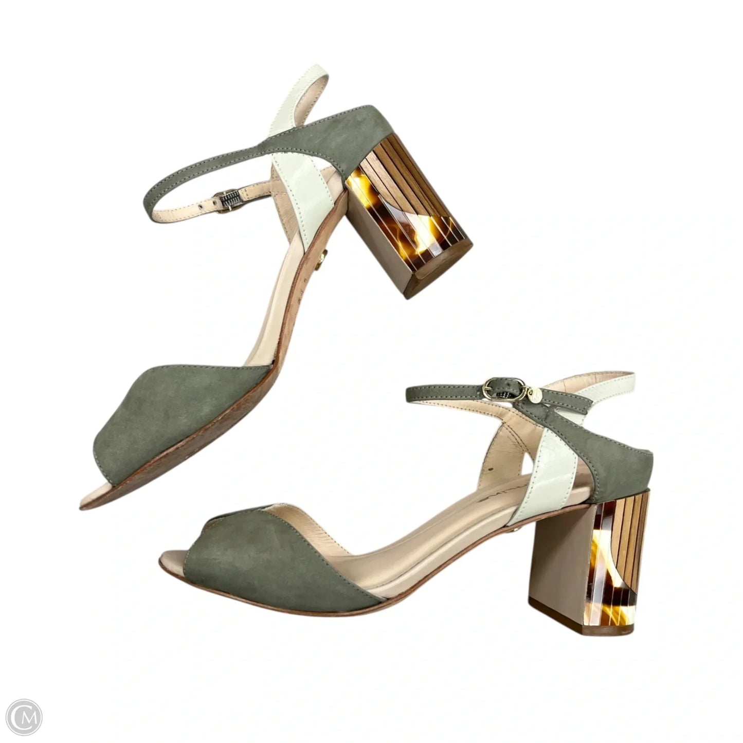 Sandals Heels Block By Guilhermina In Grey & Tan, Size: 5