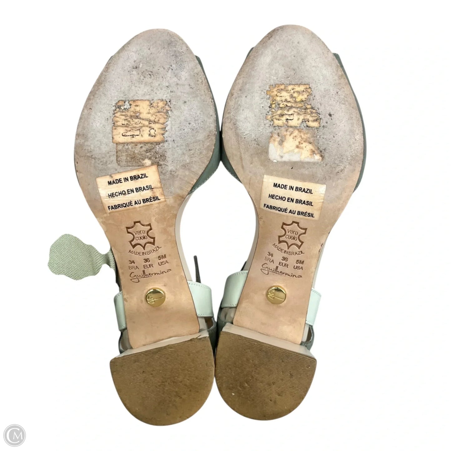 Sandals Heels Block By Guilhermina In Grey & Tan, Size: 5