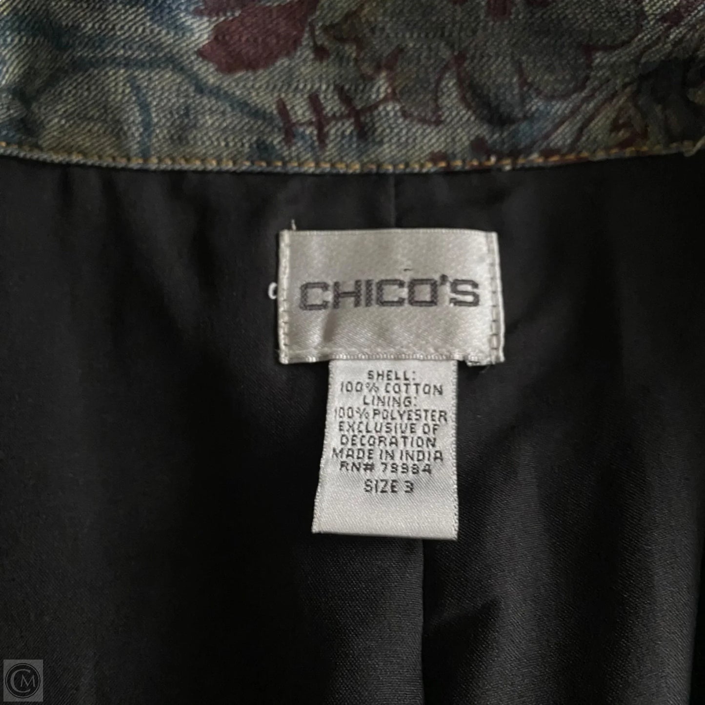 Jacket Denim By Chicos In Blue & Red, Size: Xl