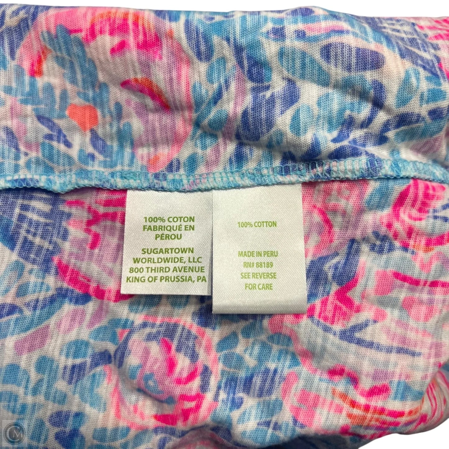 Top Short Sleeve Designer By Lilly Pulitzer In Blue & Pink, Size: Xs