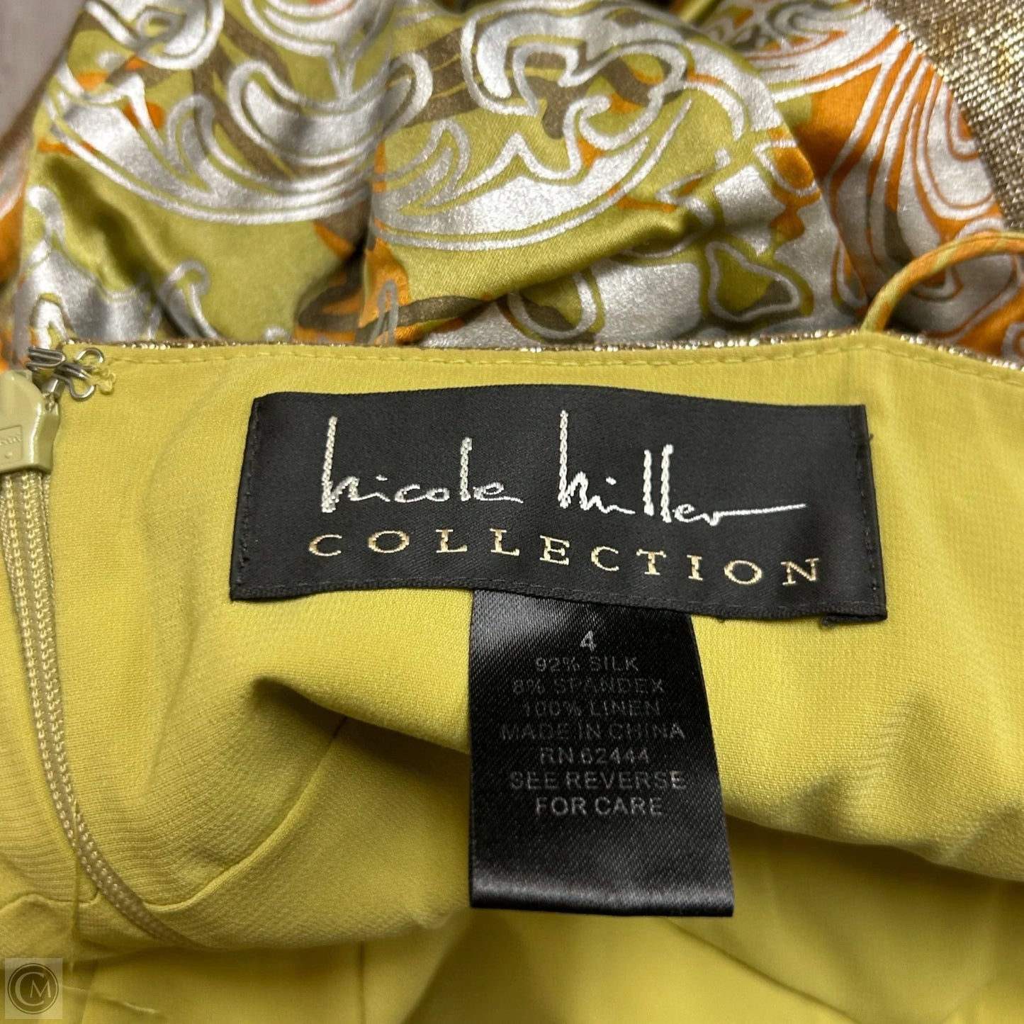 Dress Party Short By Nicole Miller In Green & Orange, Size: S