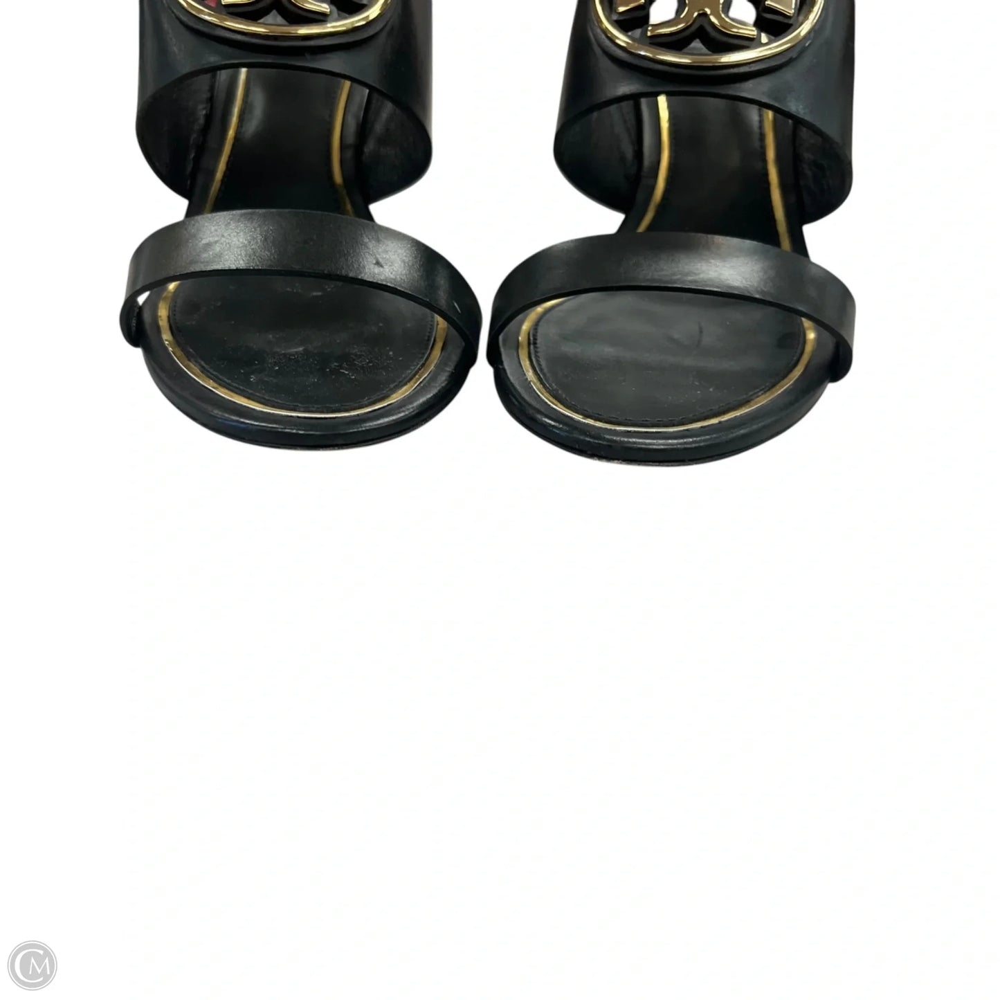 Sandals Designer By Tory Burch In Black & Gold, Size: 6