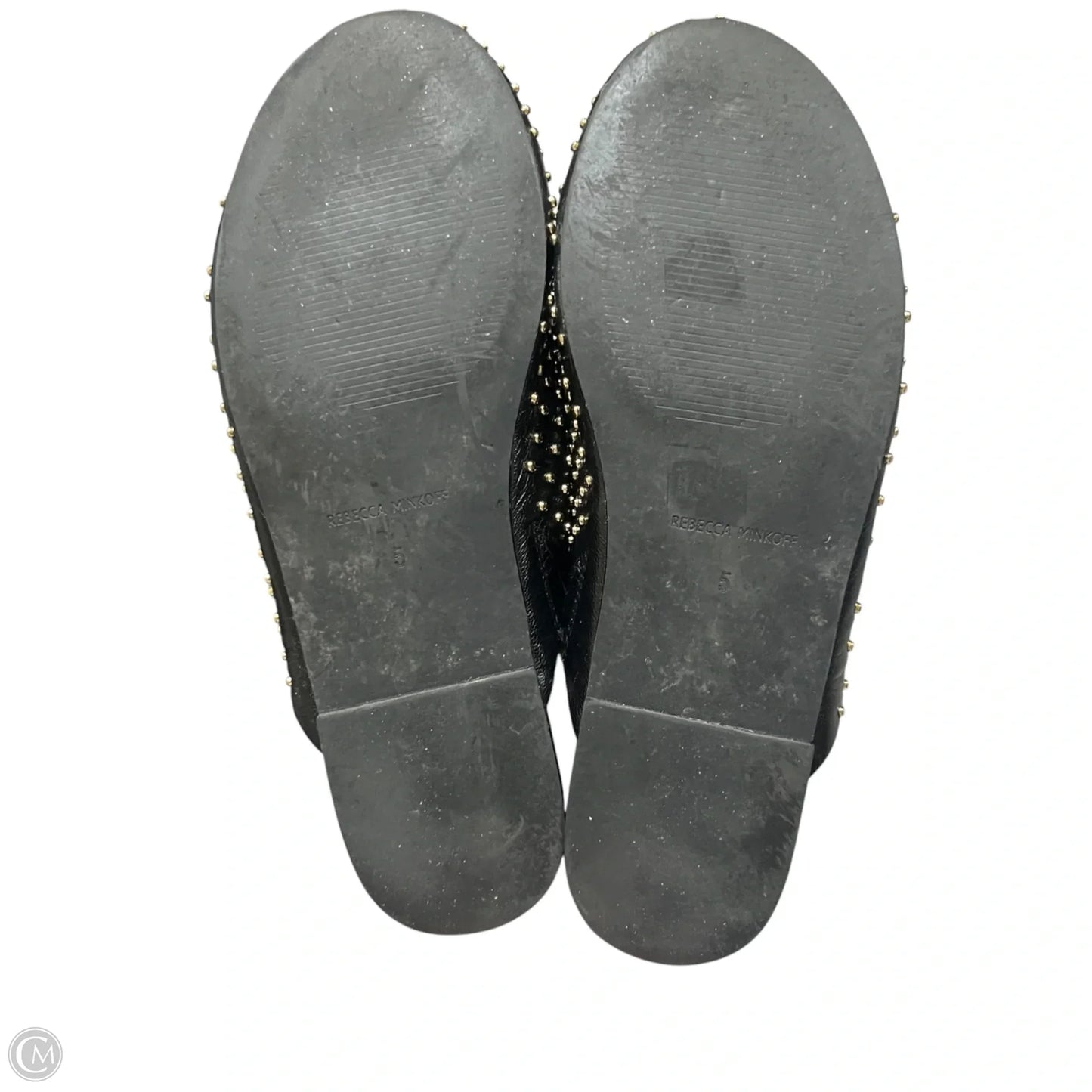 Shoes Designer By Rebecca Minkoff In Black & Gold, Size: 5