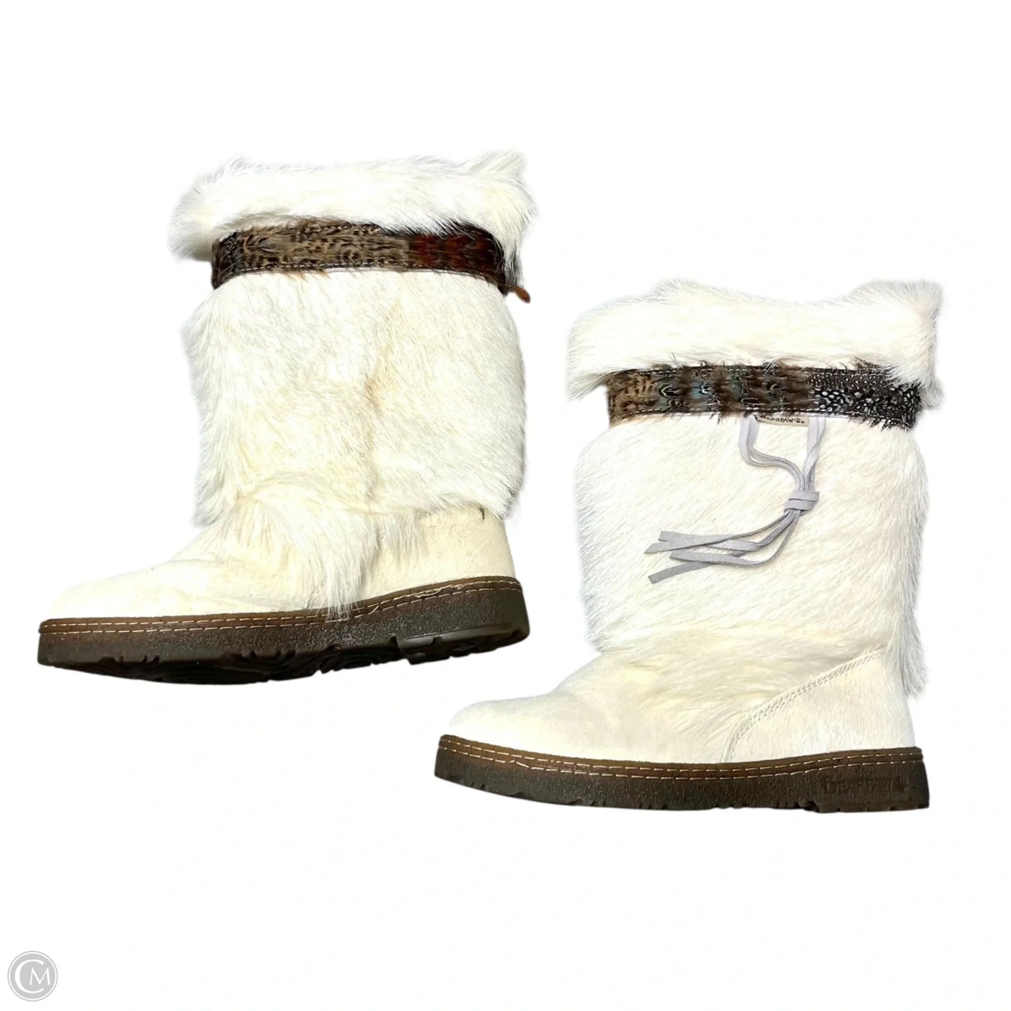 Boots Mid-calf Flats By Bearpaw In Cream & Tan, Size: 12