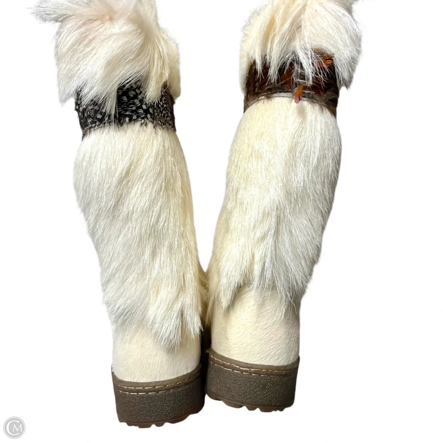 Boots Mid-calf Flats By Bearpaw In Cream & Tan, Size: 12