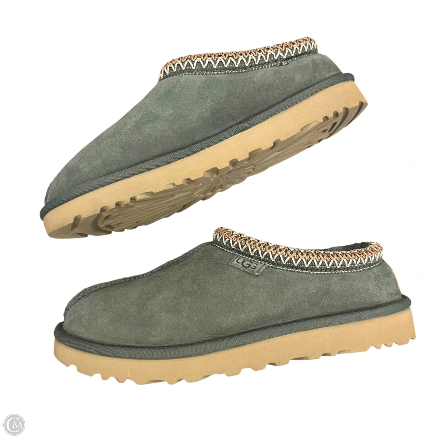 Slippers Designer By Ugg In Green & Tan, Size: 8