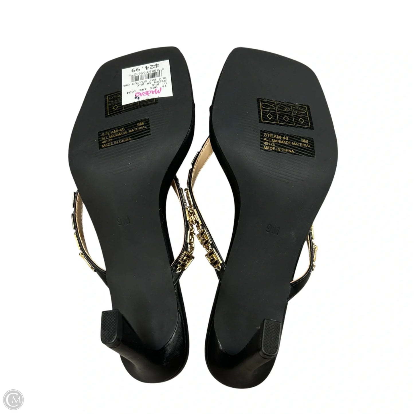 Sandals Heels Kitten By Anne Michelle In Black & Gold, Size: 9
