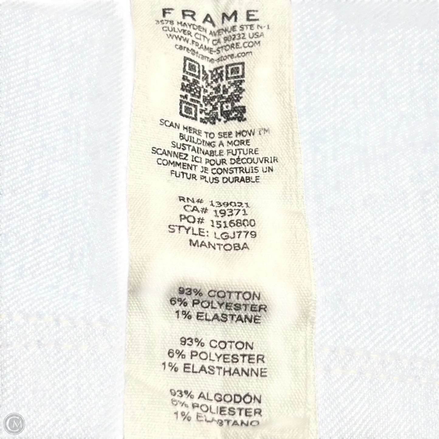 Jeans Straight By Frame In Blue Denim, Size: 8