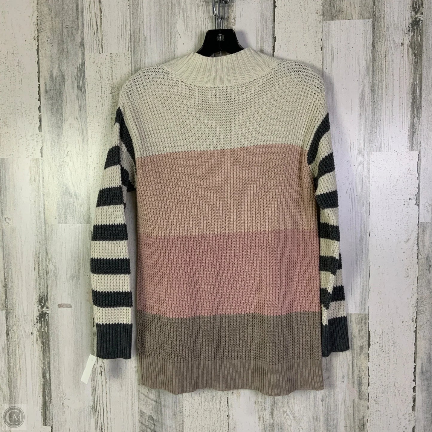 Sweater By Chaps In Cream & Grey, Size: S