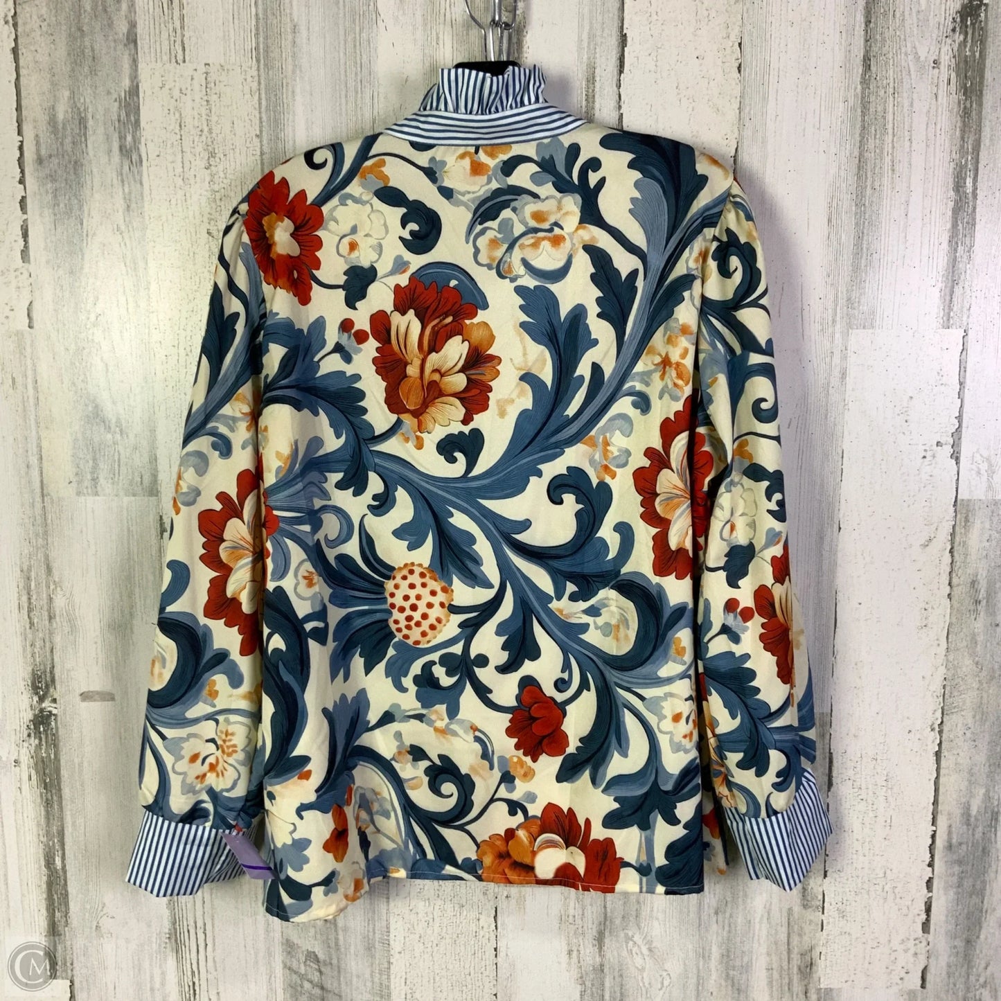 Top Long Sleeve By Cmf In Blue & Cream, Size: Xl