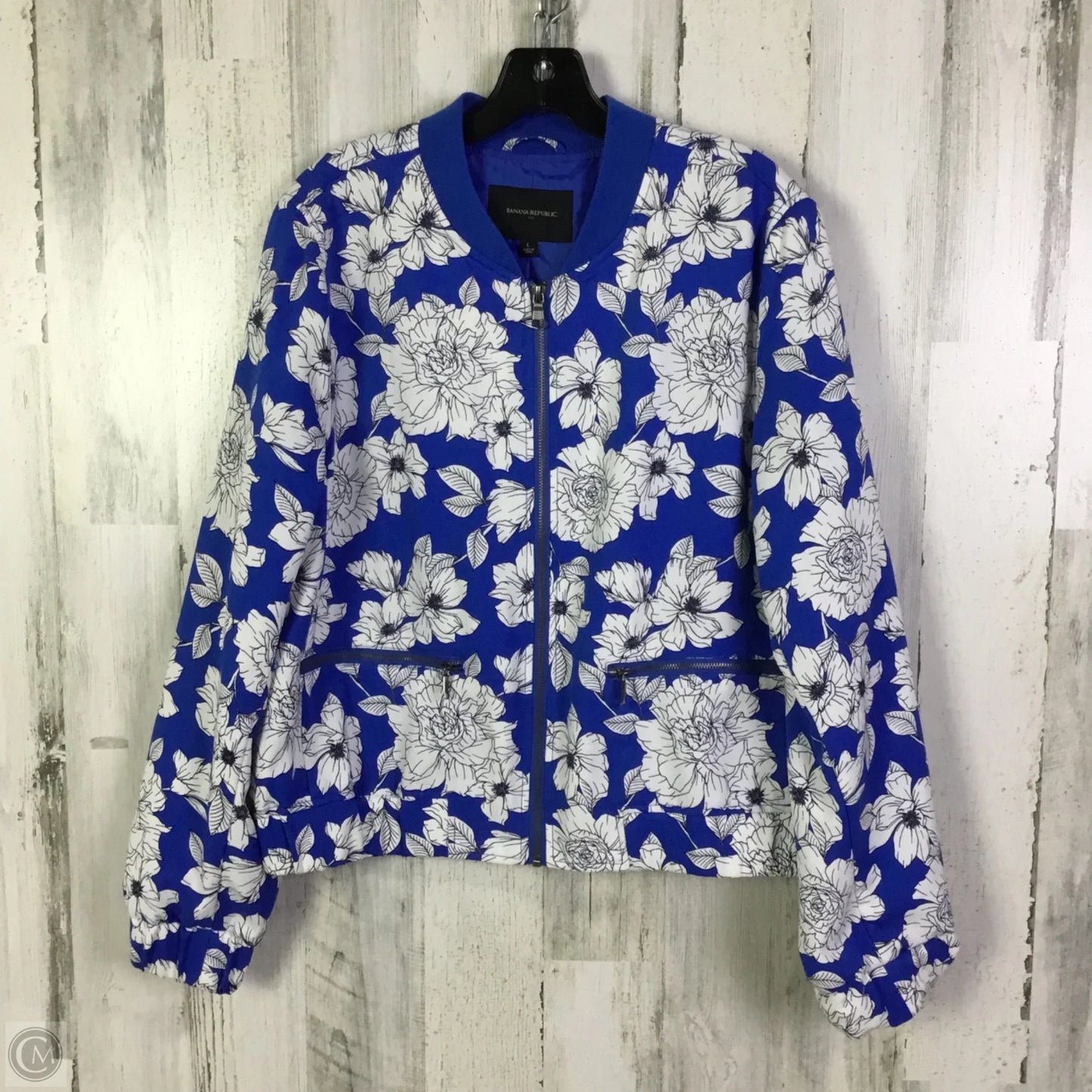 JACKET By Banana Republic In Blue & White, Size: L