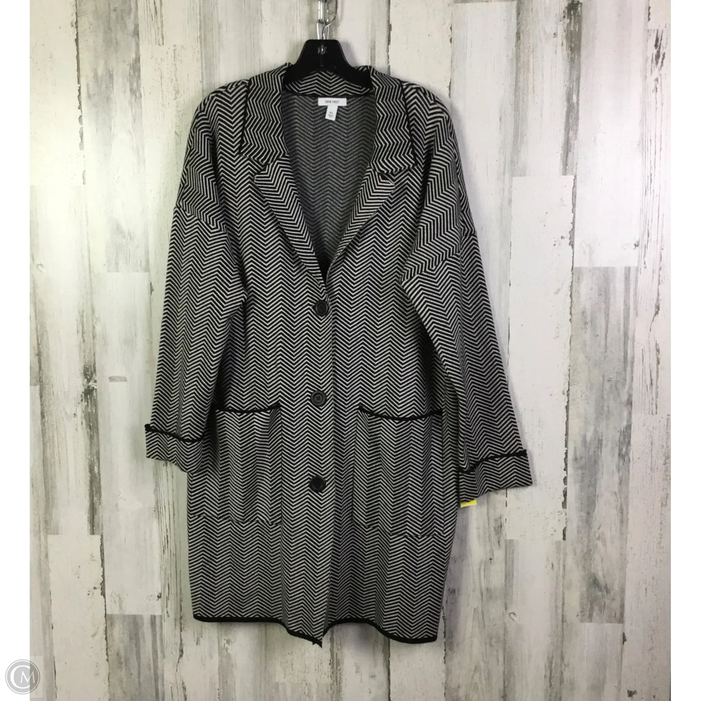 Sweater Cardigan By Nine West Apparel In Black & White, Size: Xl