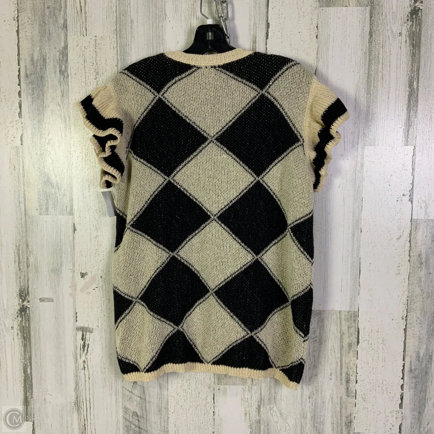 Sweater Short Sleeve By Clothes Mentor In Black & Cream, Size: M