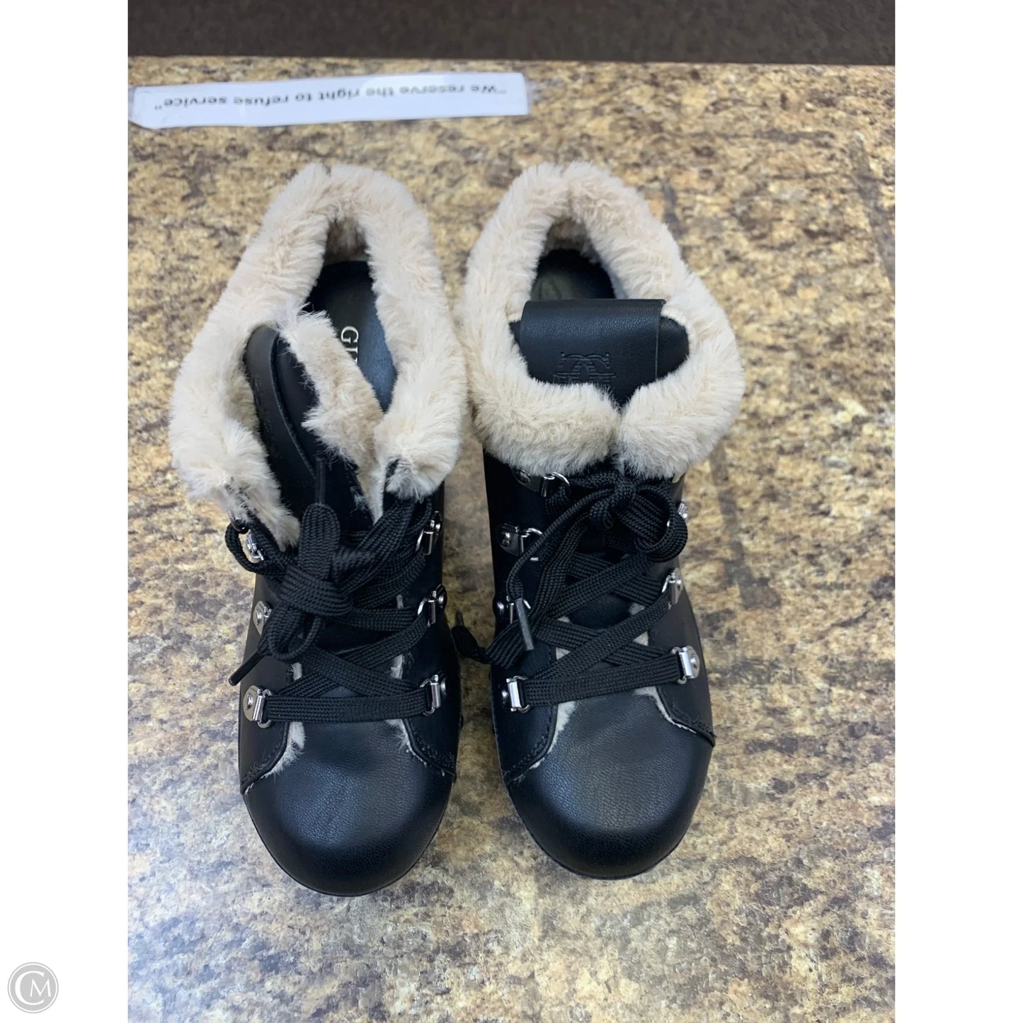 Boots Ankle Heels By Guess In Black & Cream, Size: 6