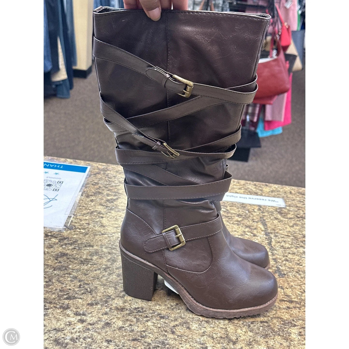 Boots Knee Heels By Cmf In Brown, Size: 10