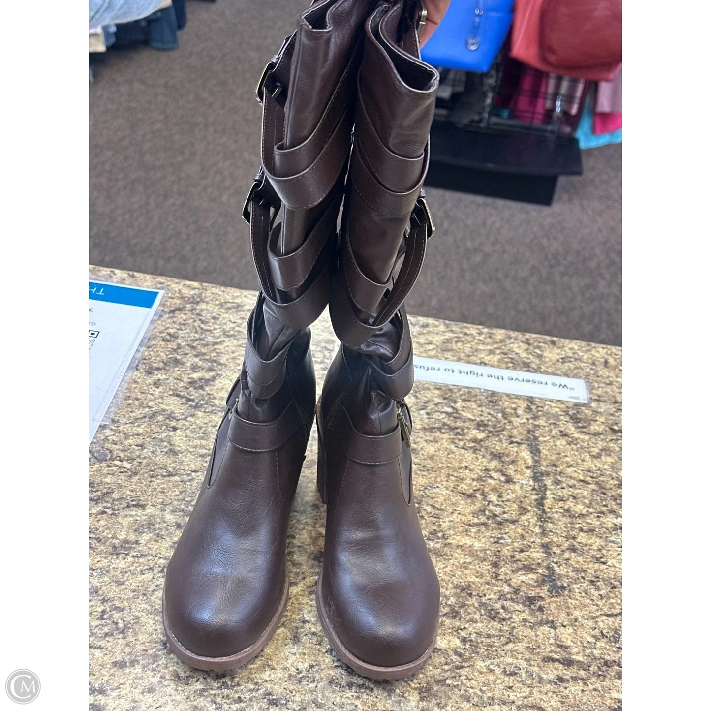 Boots Knee Heels By Cmf In Brown, Size: 10