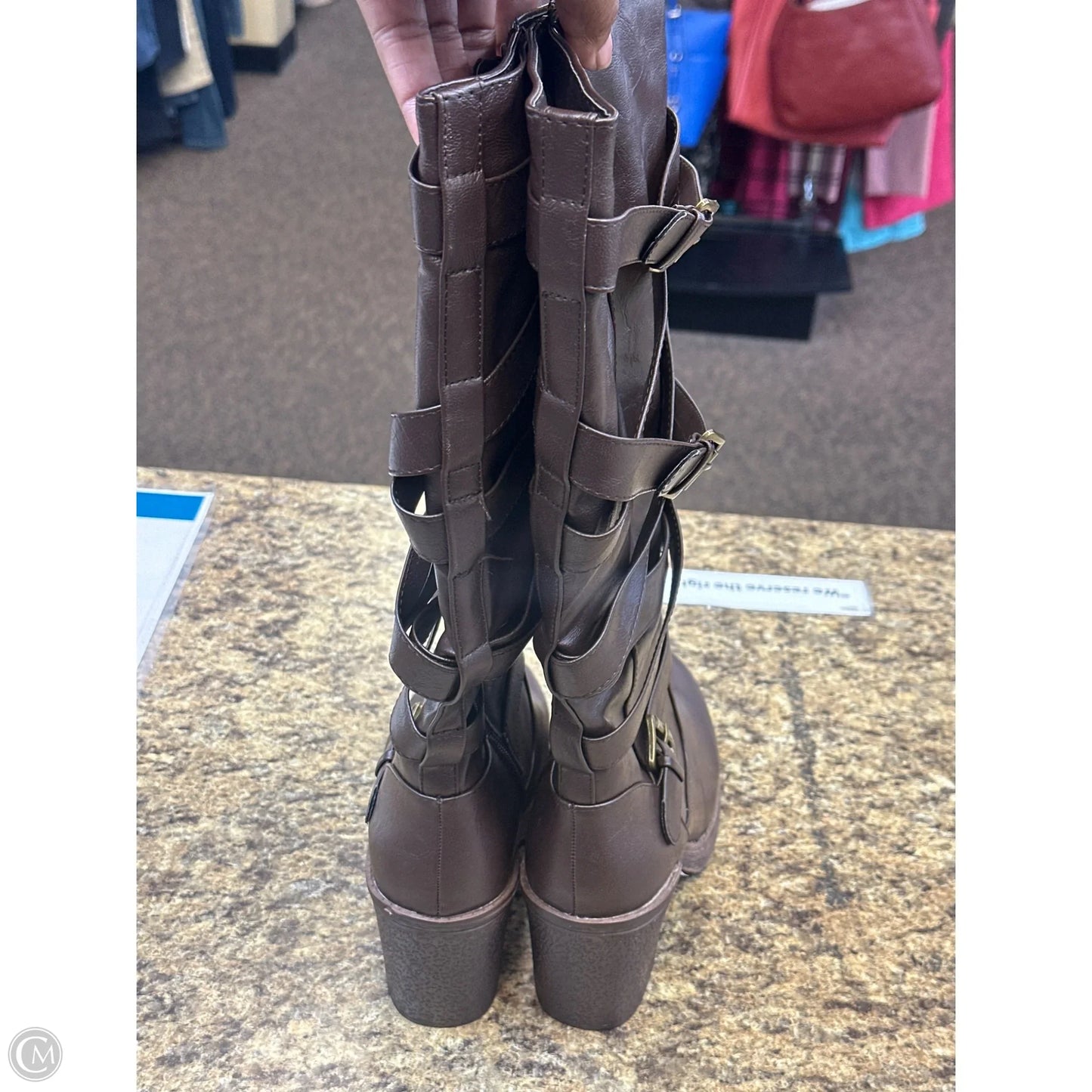 Boots Knee Heels By Cmf In Brown, Size: 10
