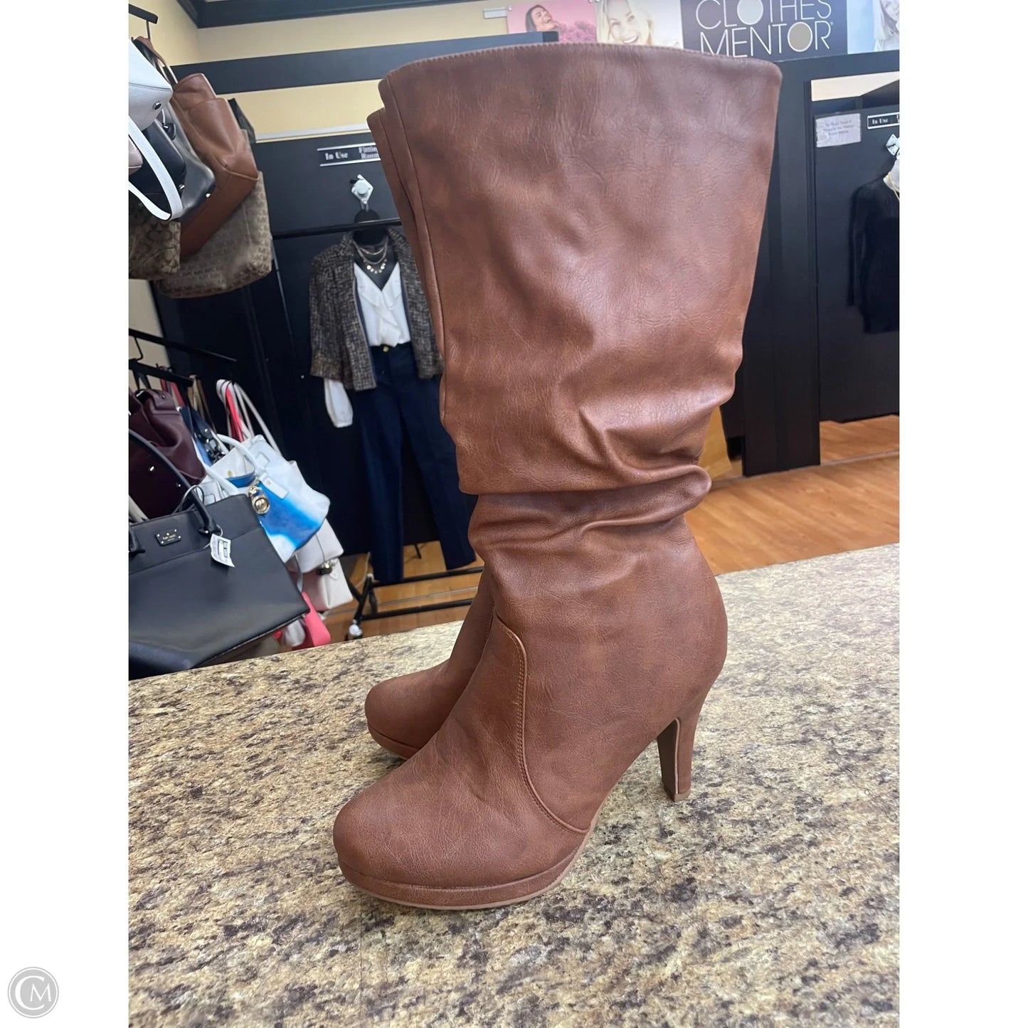 Boots Mid-calf Heels By Top Moda In Brown, Size: 8.5