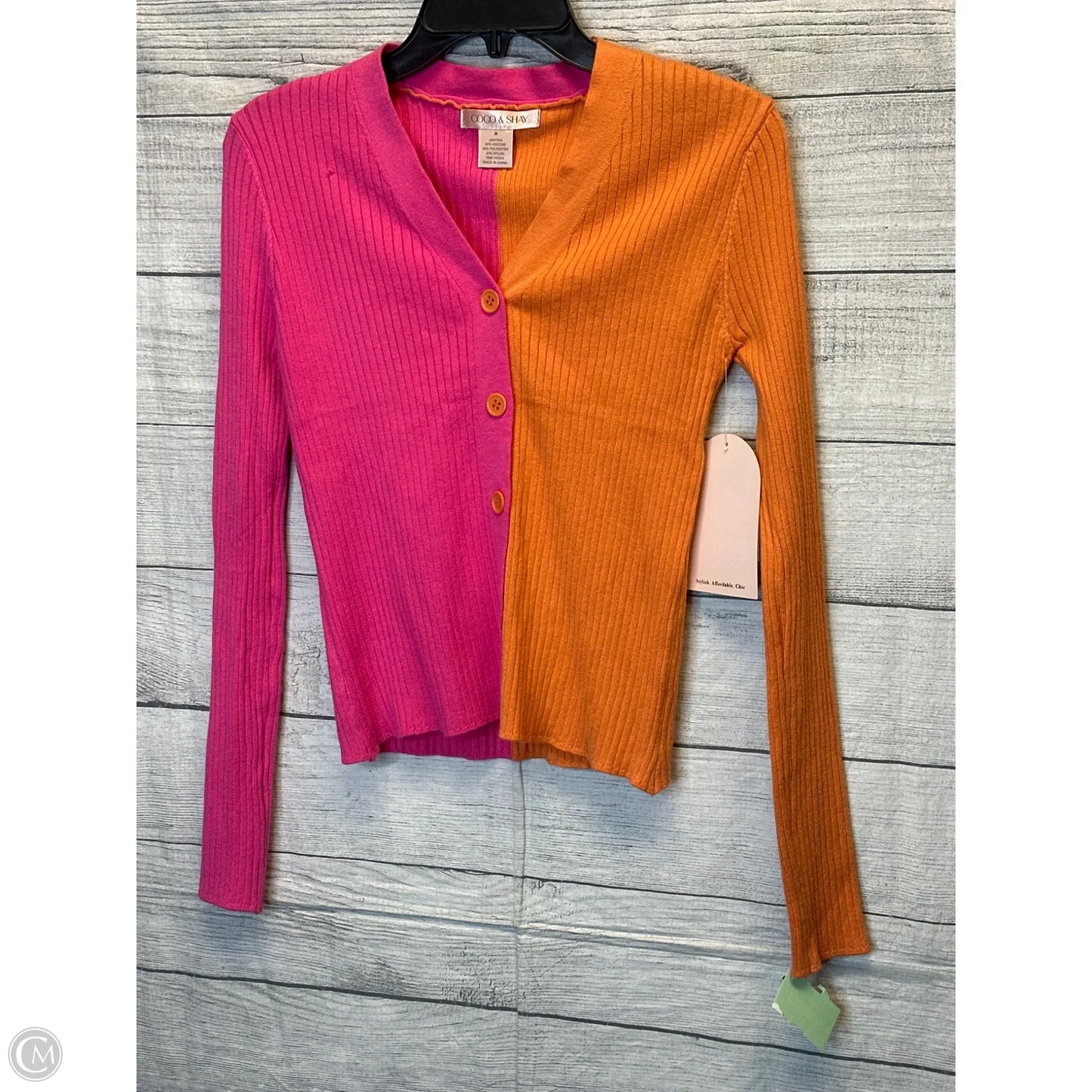 Cardigan By Clothes Mentor In Orange & Pink, Size: M