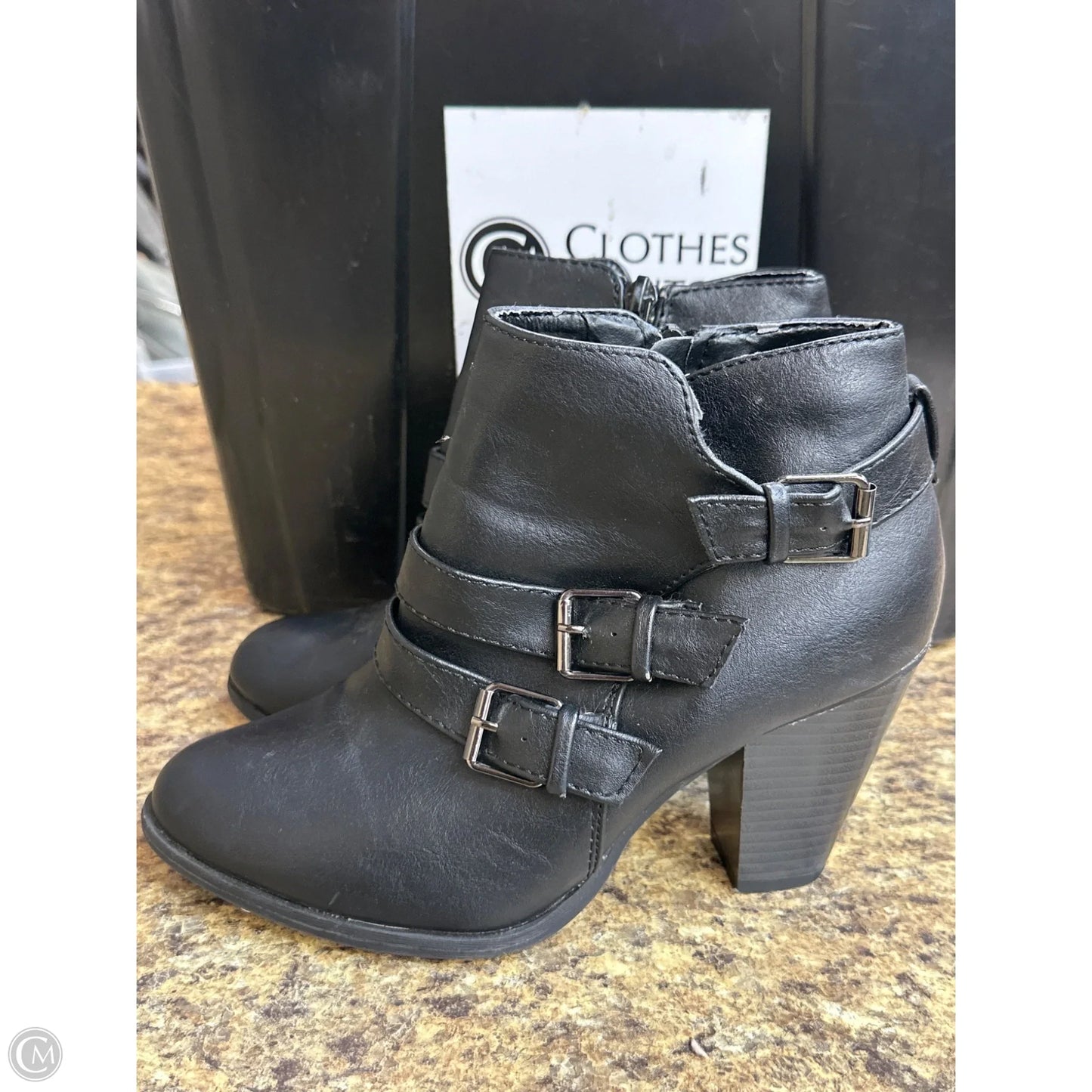 Boots Ankle Heels By Forever In Black, Size: 7.5
