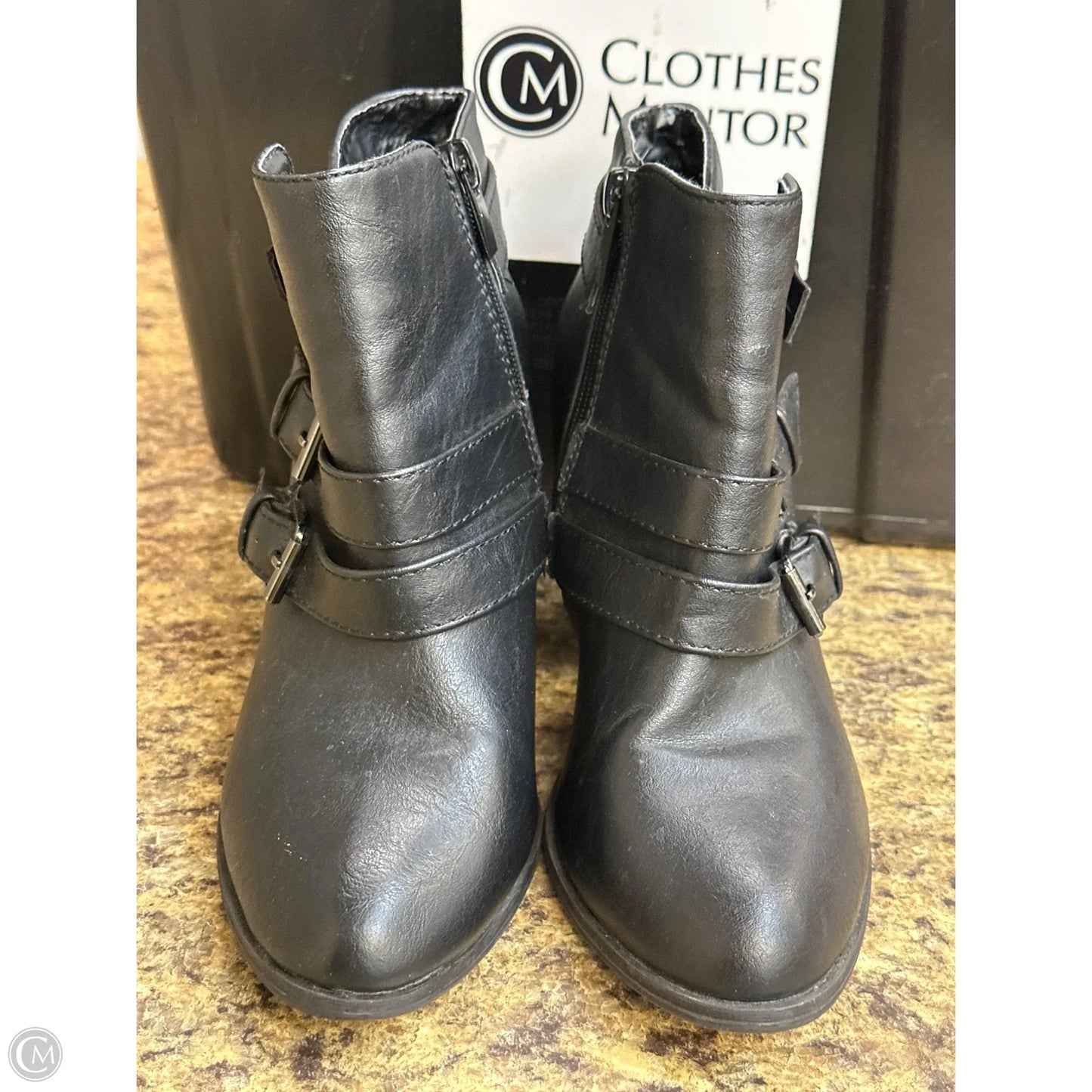 Boots Ankle Heels By Forever In Black, Size: 7.5