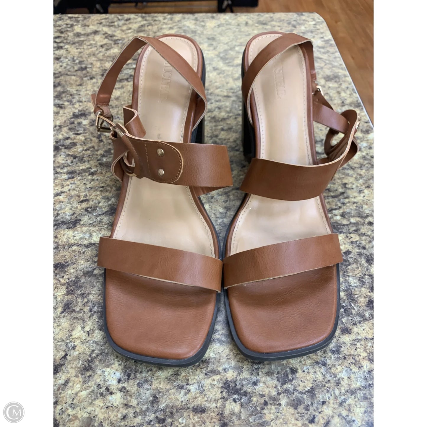Sandals Heels Block By Just Fab In Tan, Size: 12