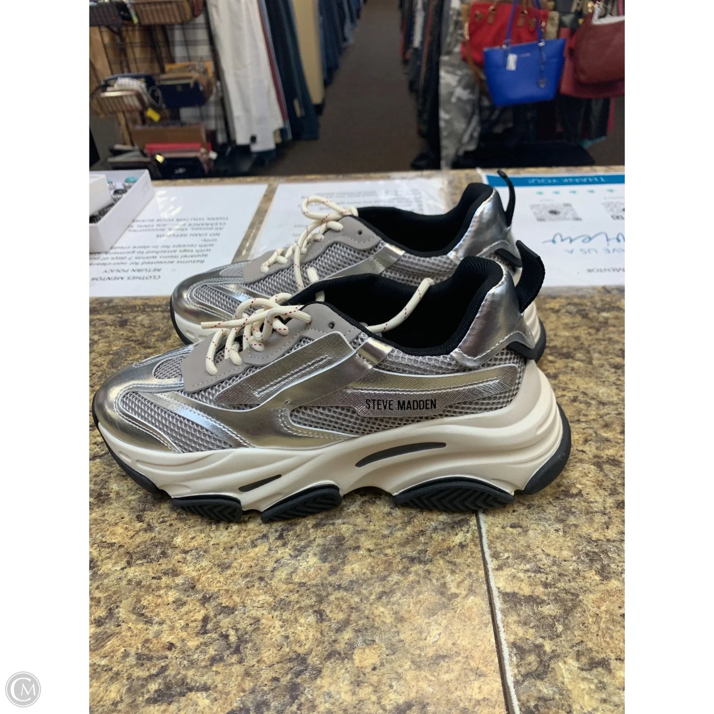 Shoes Athletic By Steve Madden In Silver, Size: 8