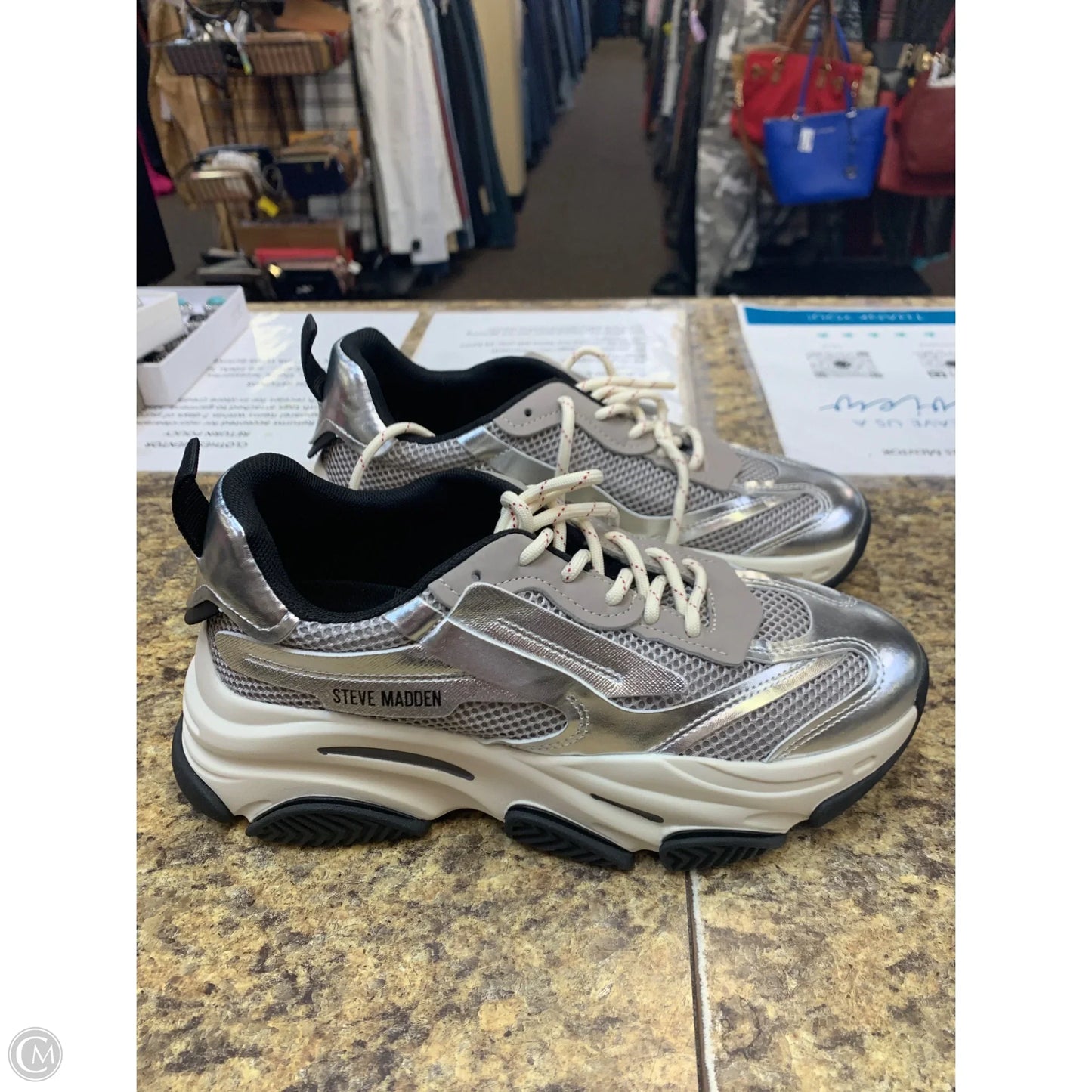 Shoes Athletic By Steve Madden In Silver, Size: 8