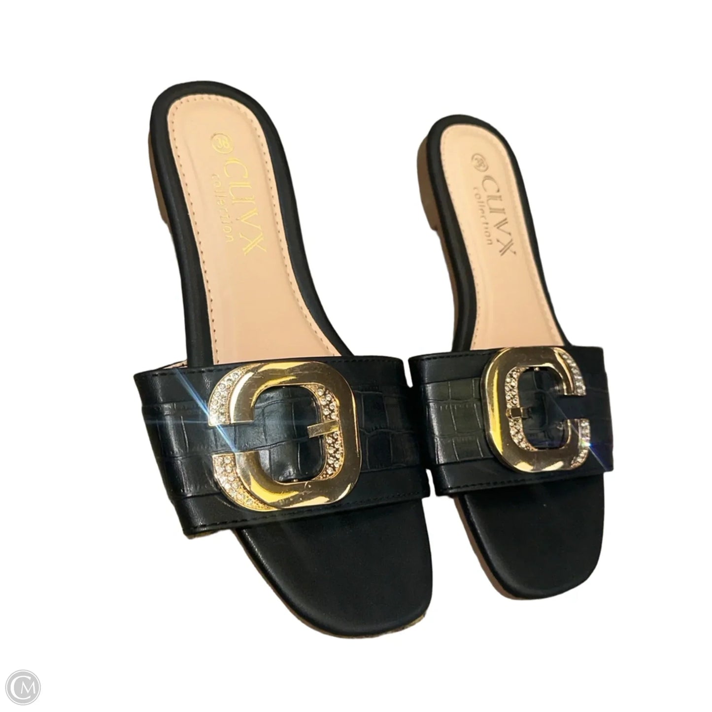 Sandals Flats By Cme In Black & Gold, Size: 7.5