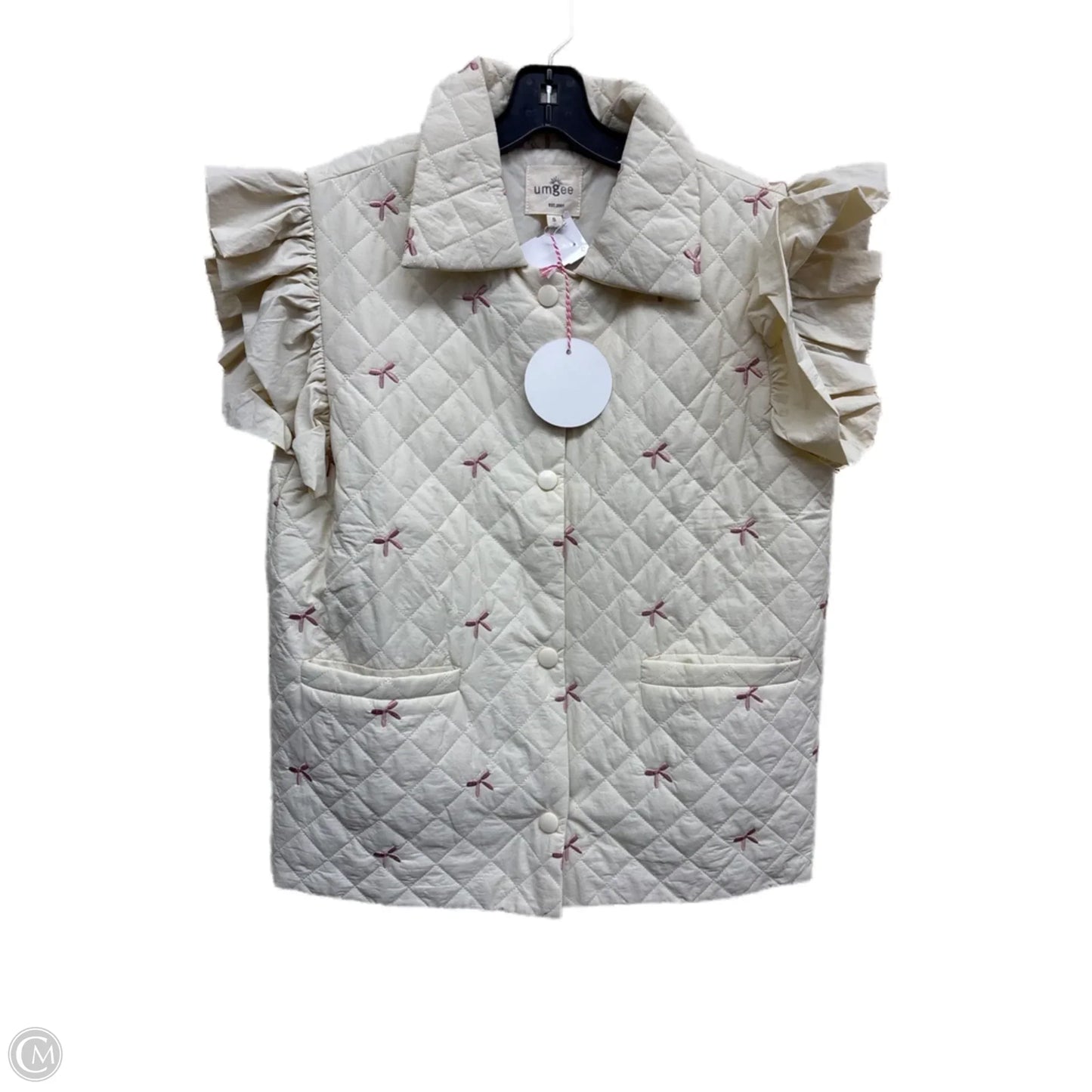 Vest Puffer & Quilted By Umgee In Cream & Pink, Size: S