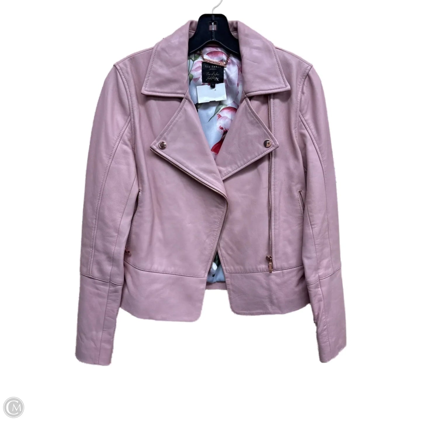 Jacket Moto Leather By Ted Baker In Pink, Size: S