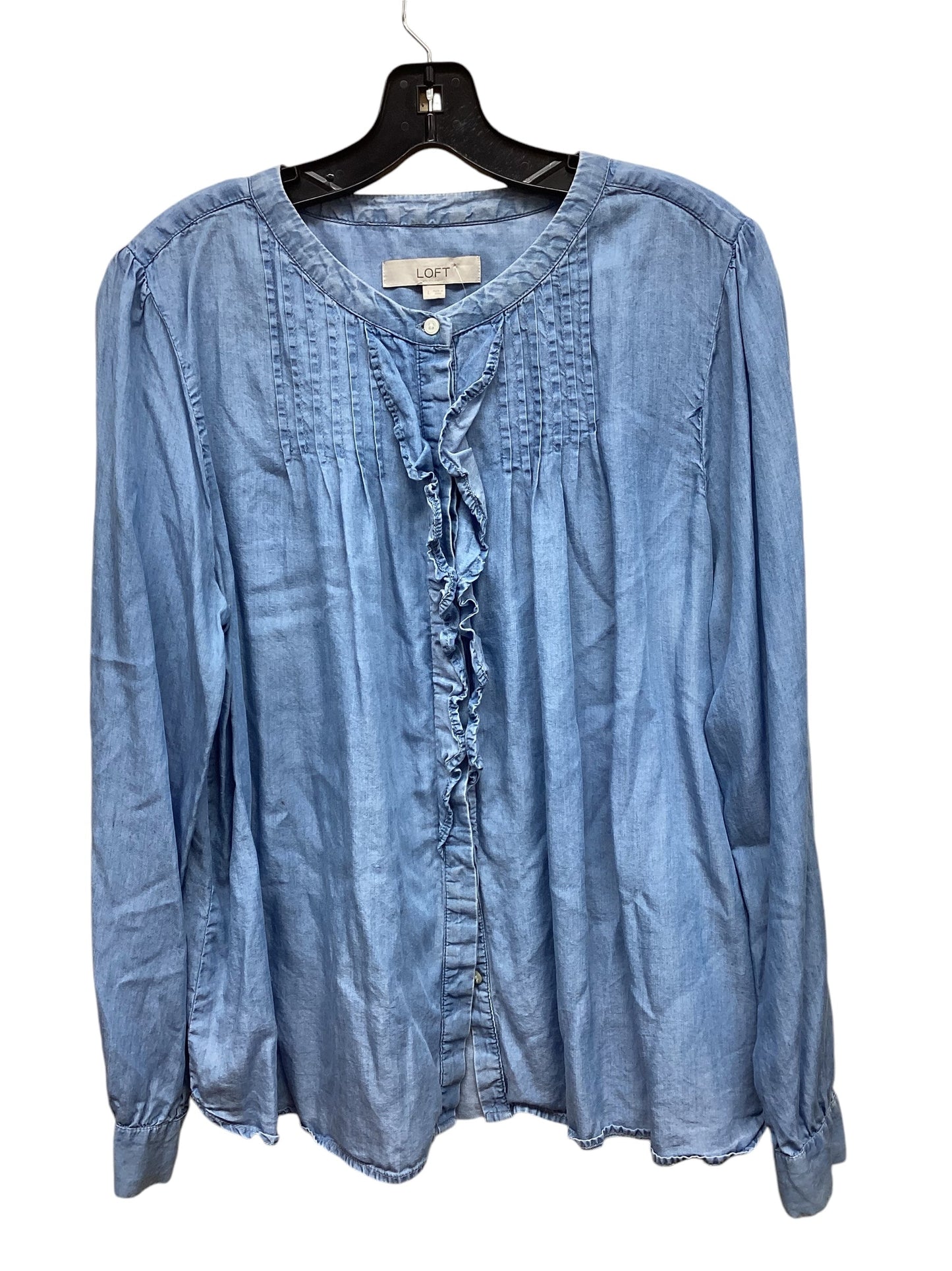 Top Long Sleeve By Loft In Blue Denim, Size: L