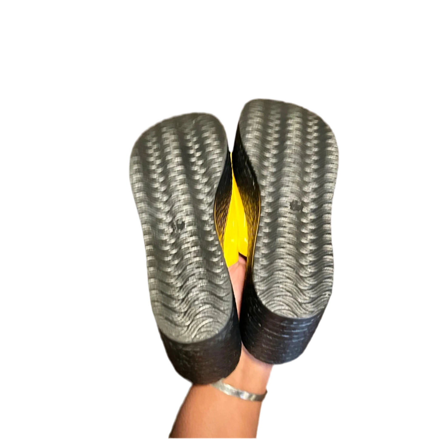 Sandals Heels Wedge By Fashion In Black & Yellow, Size: 6.5