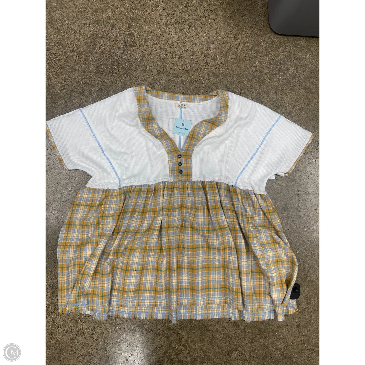 Tunic Short Sleeve By Pol In White & Yellow, Size: S