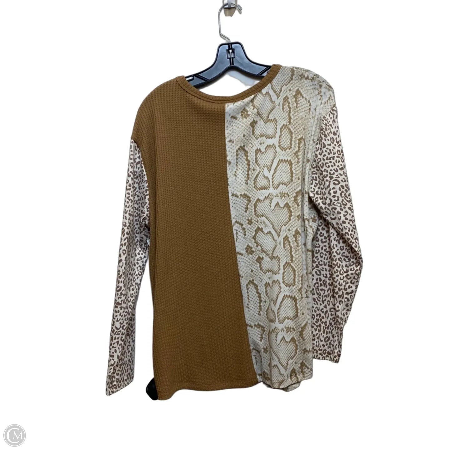 Top Long Sleeve By Grace & Emma In Tan & White, Size: L