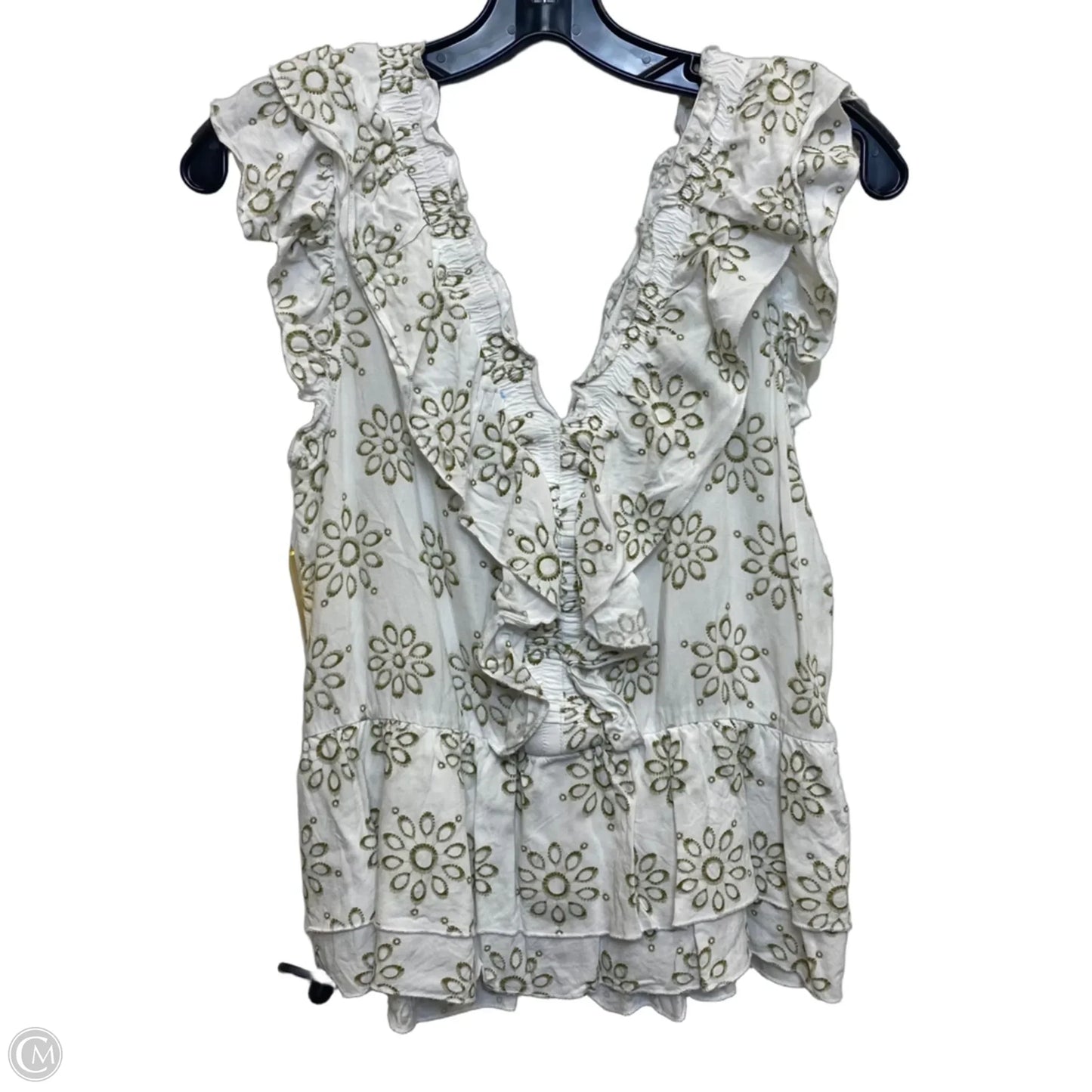 Top Sleeveless By Cece In Green & White, Size: S