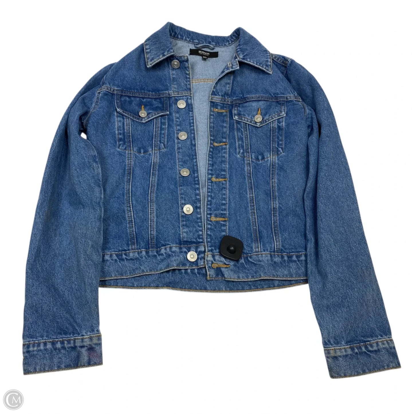 Jacket Designer By Hudson In Blue Denim, Size: S