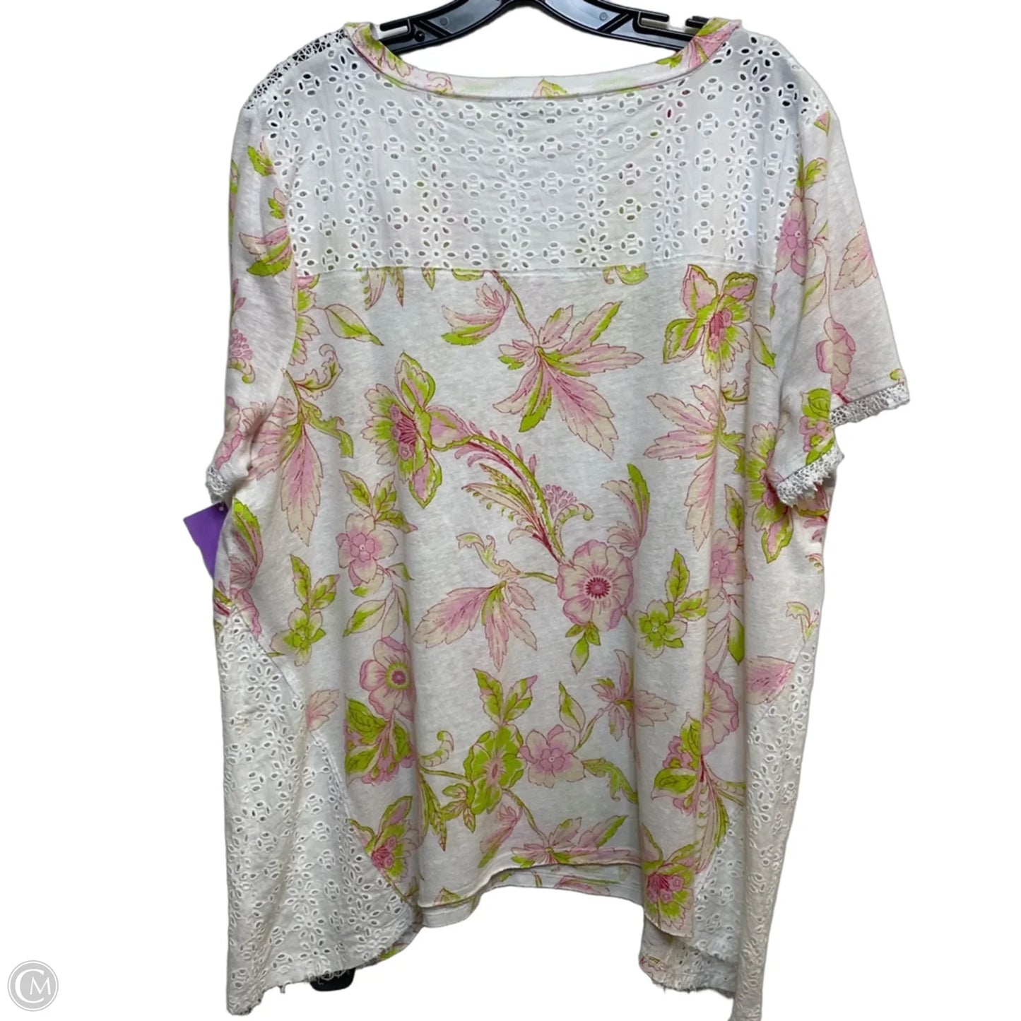 Top Short Sleeve By Cato In Pink & White, Size: Xl