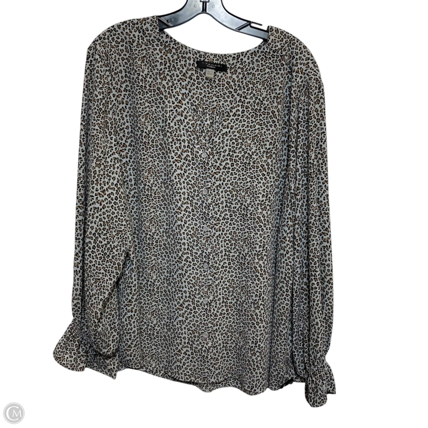 Blouse Long Sleeve By T Tahari In Brown & Grey, Size: 3x